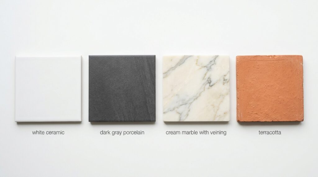 four tile types ceramic porcelain marble and terracotta showing different materials for cleaning guide