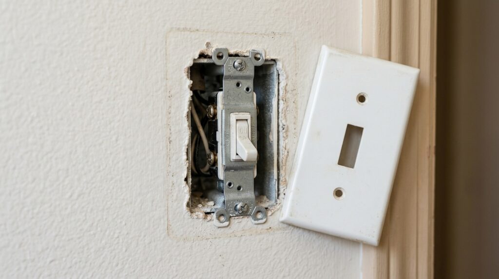 replacing a light switch with cover plate removed showing wiring