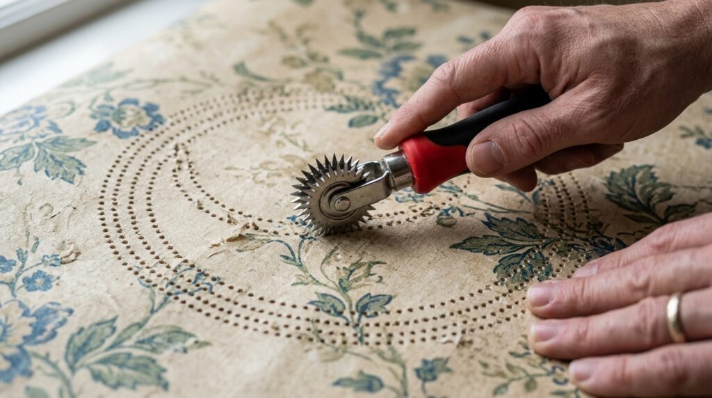 paper tiger scoring tool perforating wallpaper surface before removal