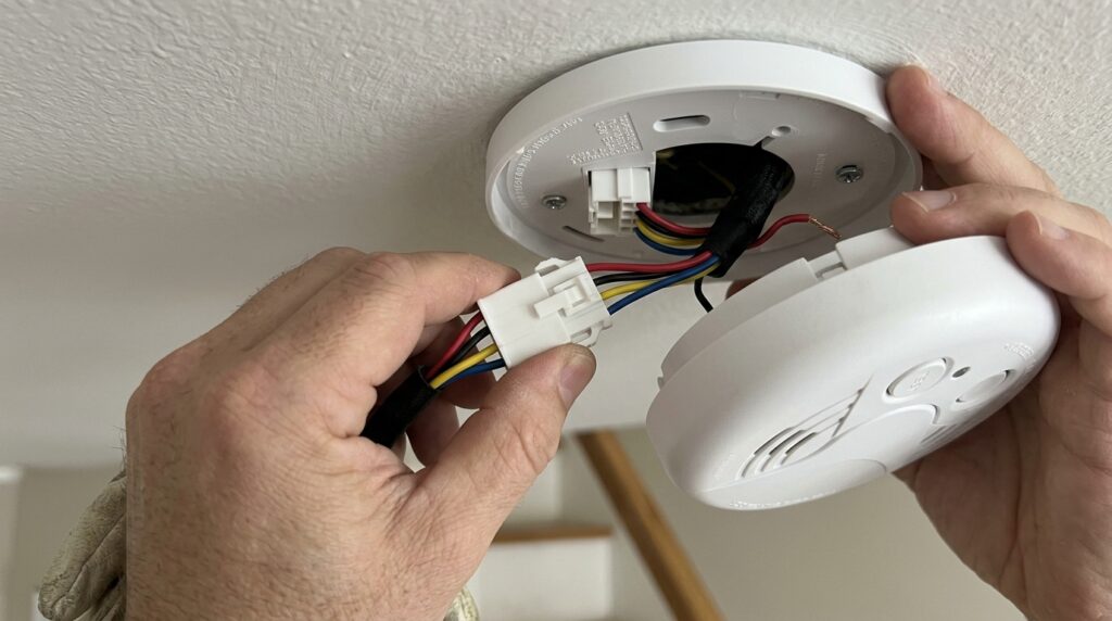 connecting wire harness to new hardwired smoke detector