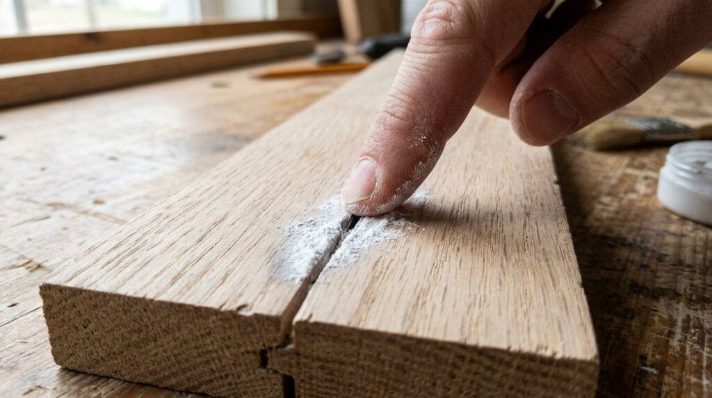 powdered graphite worked into gap between squeaky hardwood floor boards