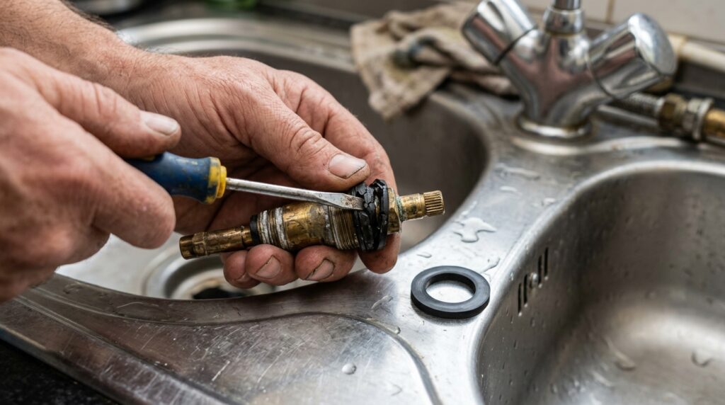 replacing worn rubber washer on compression faucet stem to stop dripping