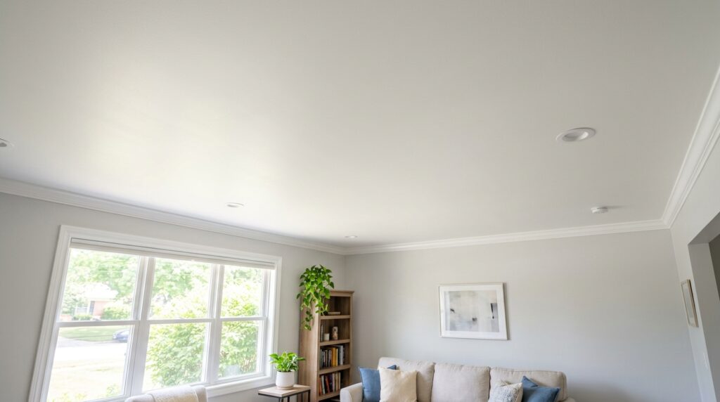 freshly painted white ceiling with clean even finish and no roller marks