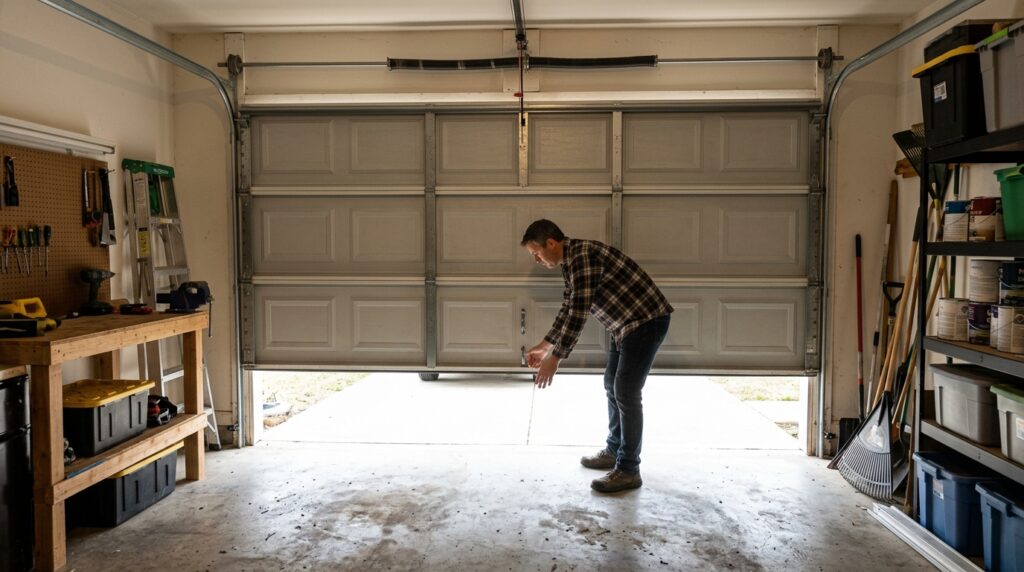testing garage door balance after insulation by releasing door at waist height
