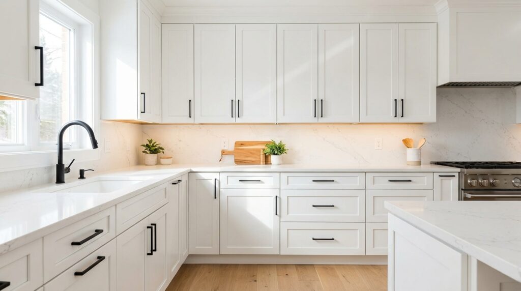 bright white painted kitchen cabinets clean modern finish